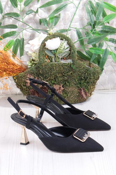 fort 077-1183 Fls Satin Buckle Detailed Open Back Heeled Women's Shoes