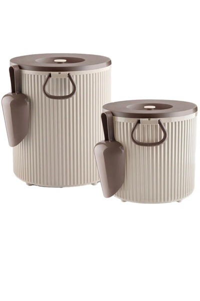 AboutThePerfect Bej Renkli Maşrafalı Kapaklı Çöp Kovası, Pratik ve Şık Temizl...