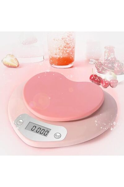 Generic ميزان مطبخ أزوني وردي 5 كجم/1 جم - ميزان طعام بشاشة LCD كبيرة، وظيفة ...