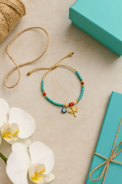 Nice For You Bohemian Evil Eye Beaded Bracelet – Handmade Women's Jewelry |   Dragonfly Charm |   For Daily and Gift