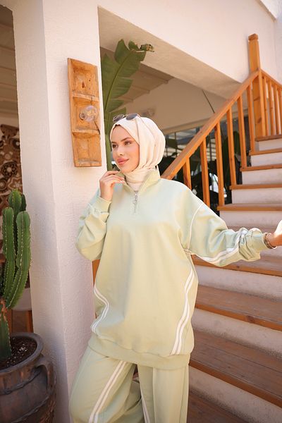 MİMİ Luxury Wear Women's Stylish Hijab Tracksuit Set with Zipper & Bottom Top Set