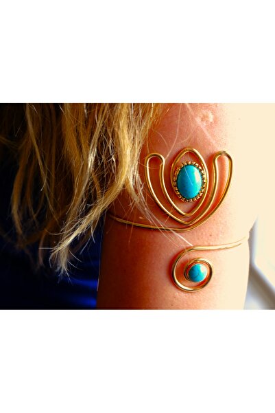 saaden jewelry SAADEN ÜST KOL (PAZU) (MAVİ BONCUK DETAYLI)BİLEZİĞİ