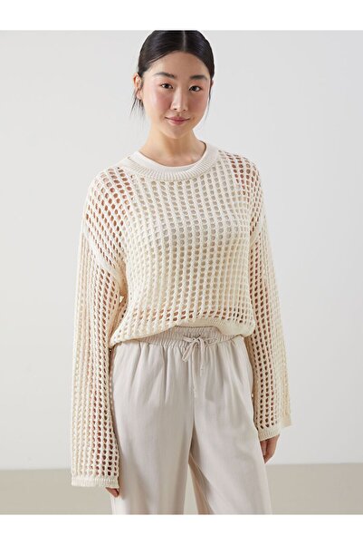 LC Waikiki Xside Beige Crew Neck Openwork Women's Knitwear Sweater