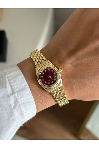 RoseandRoses Rovex Mini Case Women's Wristwatch Gold (Burgundy Dial)