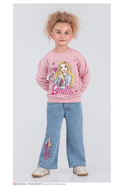 LİLLYPİCCA Girl's 2-Piece Set Printed Sweatshirt Wide Leg Jeans with Elastic Waist