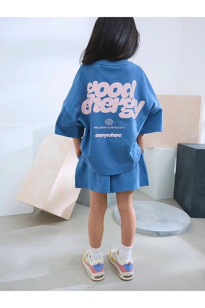JELİBOOM Good Energy Girl's Shorts Set 100% Cotton 3-10 Years