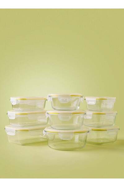 Noon East 9 Piece Borosilicate Glass Food Container Set - Airtight Lids - Lunch Box - Rectangle + Sq