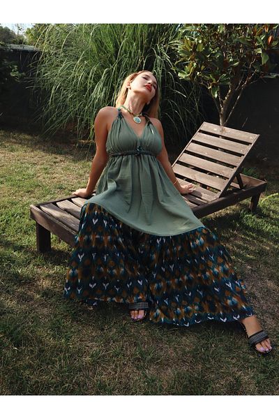 Su Koleksiyon Gazelle Bohemian Style Gypsy Dress / Green