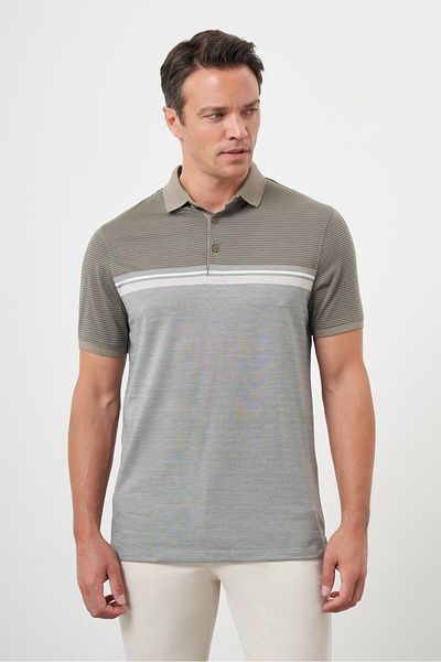 Morven Men's Khaki Trend Striped Polo Neck Dynamic Fit T-Shirt