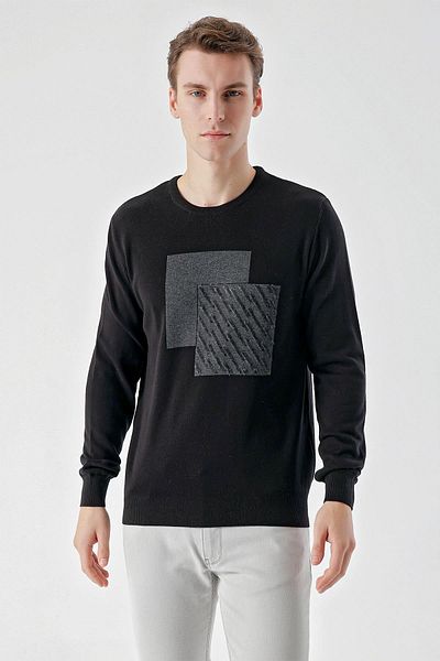 Morven Men's Black Trend Roman Crew Neck Dynamic Fit Comfortable Cut Knitwear