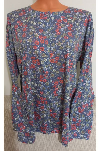 Anne Er Clothing Paper Print Combed Cotton Blouse Button Crew Neck Print