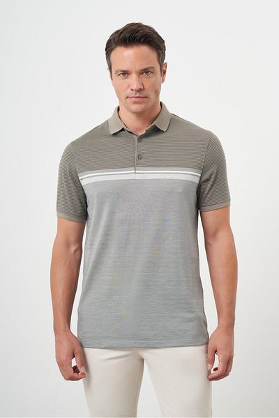 Morven Men's Khaki Trend Striped Polo Neck Dynamic Fit T-Shirt