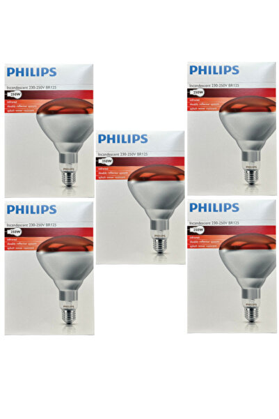 Philips (5 Adet) 250W Kızılötesi (infrared) Hayvan Isıtma ve Fizik Tedavi Lam...