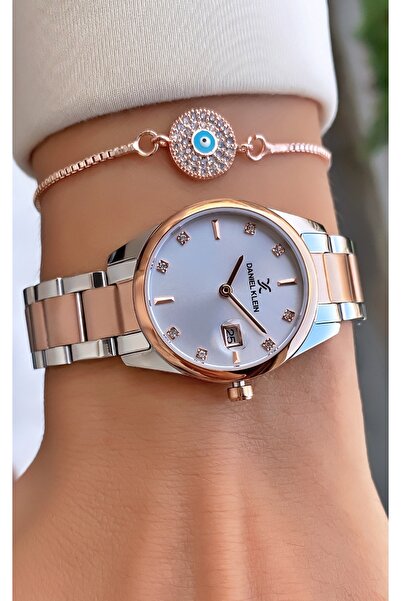 Daniel Klein Brand Rose Silver Color Women's Wristwatch - Bracelet Gift