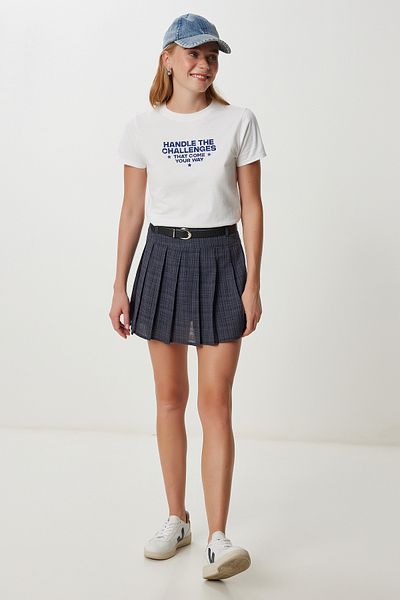 Lovelyİstanbul Belted Pleated Mini Linen Skirt Lyy0118 Gray