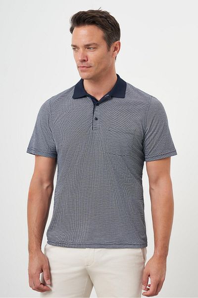 Morven Men's Navy Blue Trend Pocket Polo Neck T-Shirt