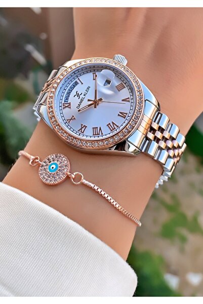 Daniel Klein Brand Rose Silver Color Steel Cord Women's Wristwatch - Bracelet Gift