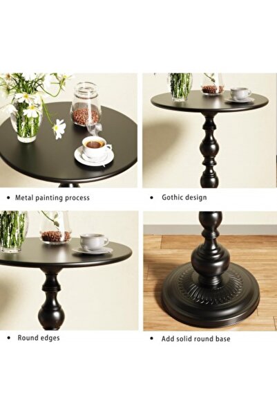 Kardett Round coffee table, black, 52x42 cm, modern metal coffee table, side table for living room, bedroom