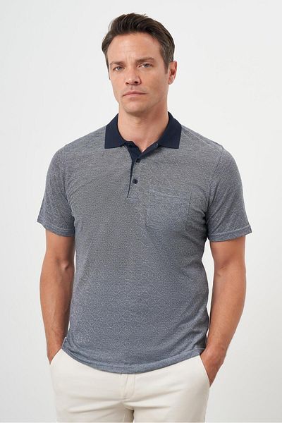 Morven Men's Navy Blue Trend Pocket Polo Neck T-Shirt