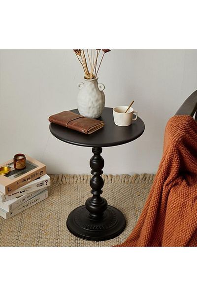 Kardett Round coffee table, black, 52x42 cm, modern metal coffee table, side table for living room, bedroom