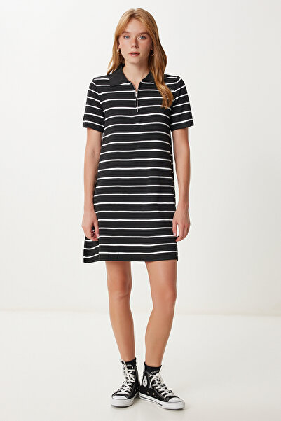 Lovelyİstanbul Ριγέ Εύκαμπτο Μίνι Πλεκτό Φόρεμα LUB0157 ΜΑΥΡΟ