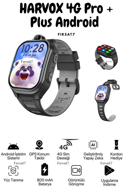 Fırsat7 4G Pro + Plus Android Sim Kartlı HARVOX Akıllı Çocuk Saati GPS Konum,...