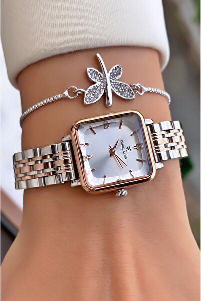 Daniel Klein Brand Rose Silver Color Steel Cord Women's Wristwatch - Bracelet Gift