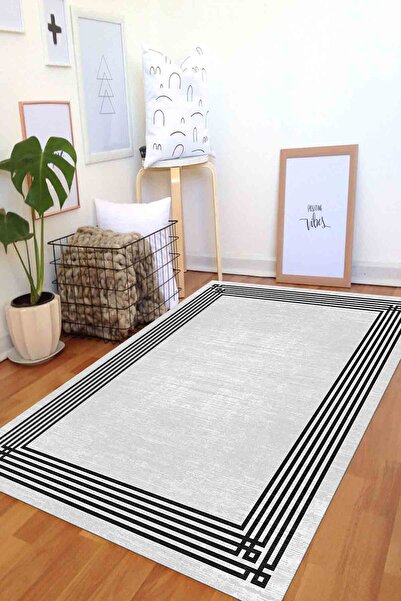 armolin Pano Desen Dijital Baskı Siyah Çizgili Lastikli Halı Örtüsü (SÜNGERSİ...