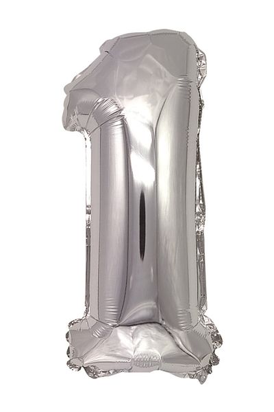 SDX Market Silver metallic foil balloon, Number 1, 40 cm, Silver