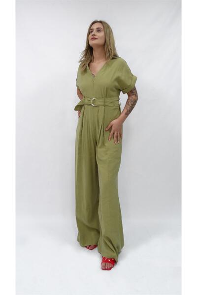 Amazingo Kadın Nisan Kısa Kollu Kemer Detaylı Tulum