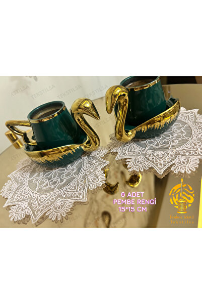 Tekstilsa Sunumluk Peçete, Kokteyl Peçetesi, Kahve Yanı Sunumluk, Bardak Altlığı 6 Adet Sunum Peçetesi Pembe