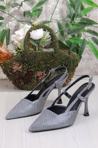 fort 086-1001 Fls Satin Printed Open Back Closed Front Heeled Women's Shoes