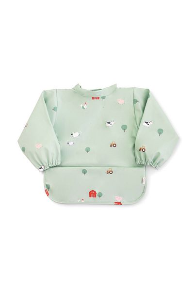 SARO BABY Waterproof Bib with Sleeves and Pocket, Adjustable, Funny Farm, Mint