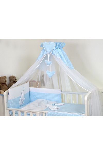 Amy - Tulle canopy, Bear Heart Blue, Mounting bracket included, 600x160 cm