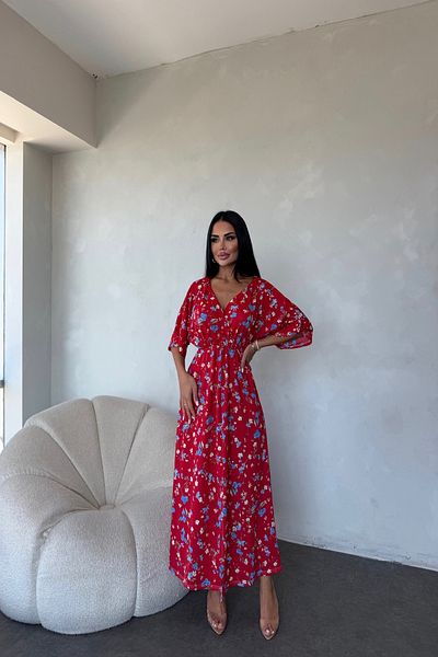 LİLA İSTANBUL Double-breasted Collar Floral Patterned Summer Dress