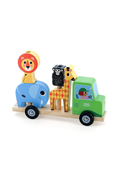 Vilac Tractor cu 4 animale - Jucarie de stivuire din lemn -