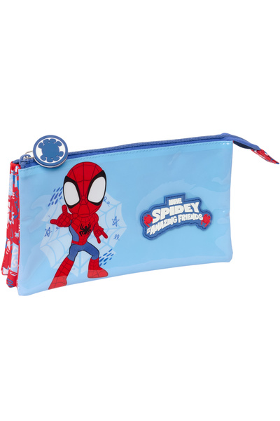 safta Spidey pencil case with 3 compartments, 22x12x3 cm