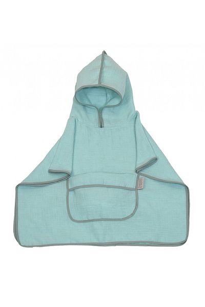 Amy Prosop din bumbac muselina cu gluga si buzunar pentru bebelusi si copii, Poncho, Mint, 60x65 cm