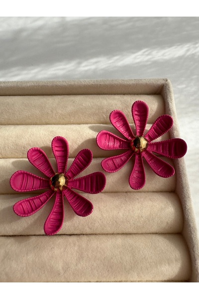 BERFACCESSORIES Pembe Çiçek Küpe