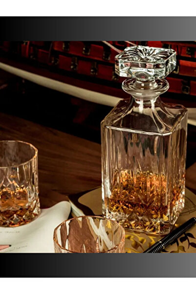 MADAME LUDA 5 Piece Whiskey Glass-Wine Bottle Set (4 Pcs 340 Ml.Whisky Glasses+750 Ml.Whisky-Vouchka-Wine Bottle)