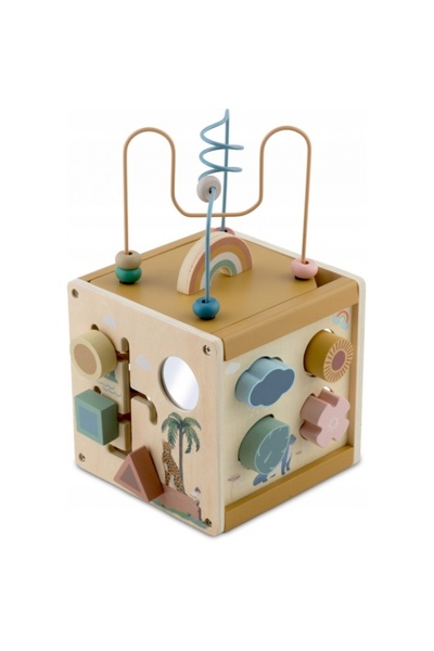 NUKIDO Cub educational din lemn cu diverse activitati 15.5 x 17 cm NK-861
