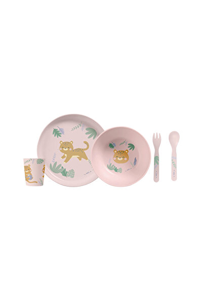 SARO BABY Set complet de masa, 5 piese, cu ventuza, , œJungle Cheetahs, Rose