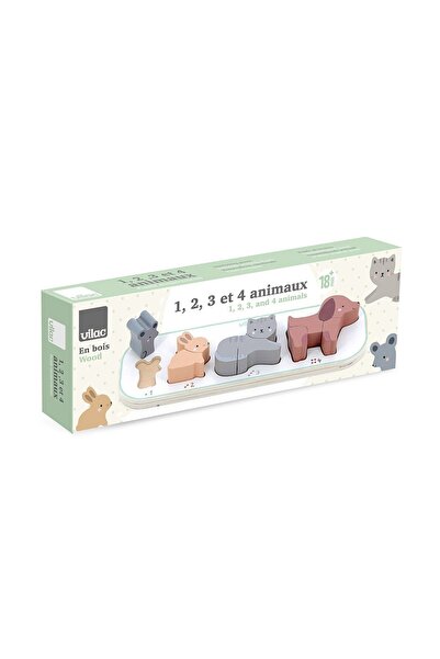 Vilac Dřevěné puzzle - 1, 2, 3, 4 Zvířata -