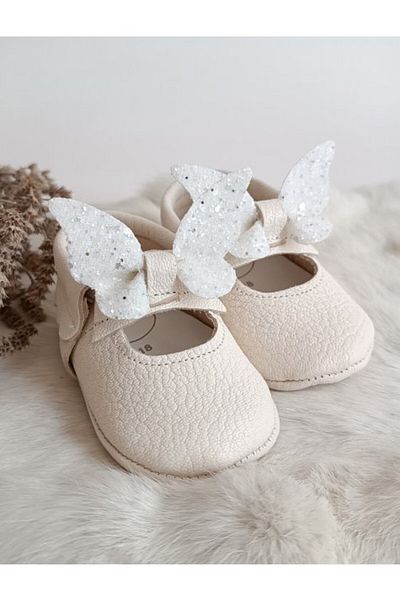Hodore Alice Butterfly Stone Cream Genuine Leather Baby Loafer