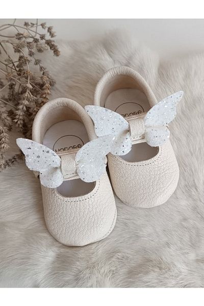 Hodore Alice Butterfly Stone Cream Genuine Leather Baby Loafer