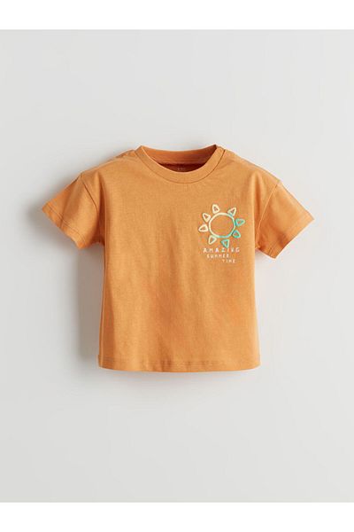 LC Waikiki Lcw Baby Orange Printed Baby Boy T-Shirt and Shorts 2-Pack