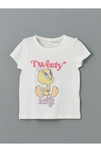 LC Waikiki Lcw Kids White Tweety Printed Girl's T-Shirt and Shorts 2-Piece