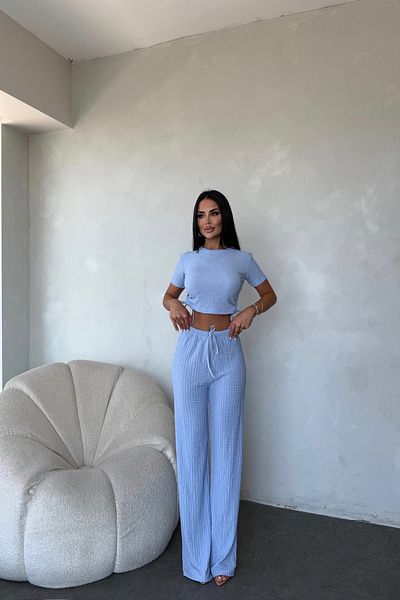 LİLA İSTANBUL Crew Neck Side Gathered Crop Double Suit