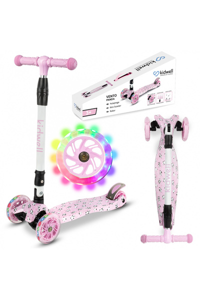Kidwell Skládací dětská koloběžka, nastavitelná, svítící kola, Vento Panda, 3+ let, do 50 kg
