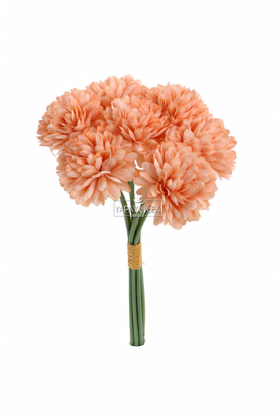 Yapay Çiçek Deposu Yapay Çiçek Top Krizantem 7li Mini Kartopu Demeti 28 cm Somon